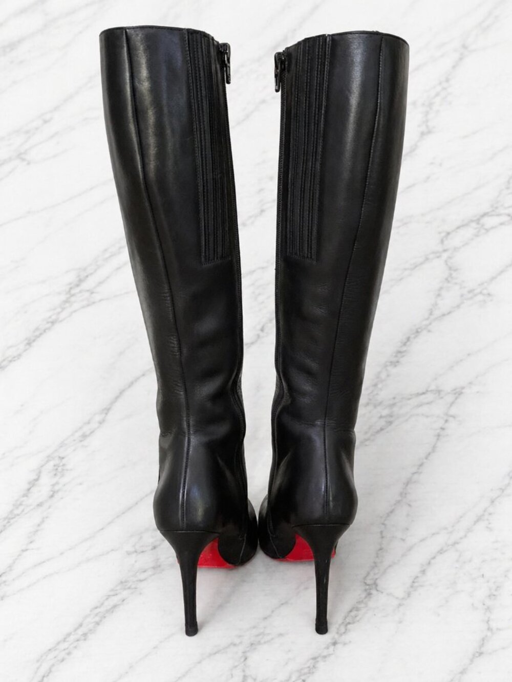 Christian Louboutin Black Napa Leather New Simple Botta Knee Length Boots 37 - Picture 8 of 15
